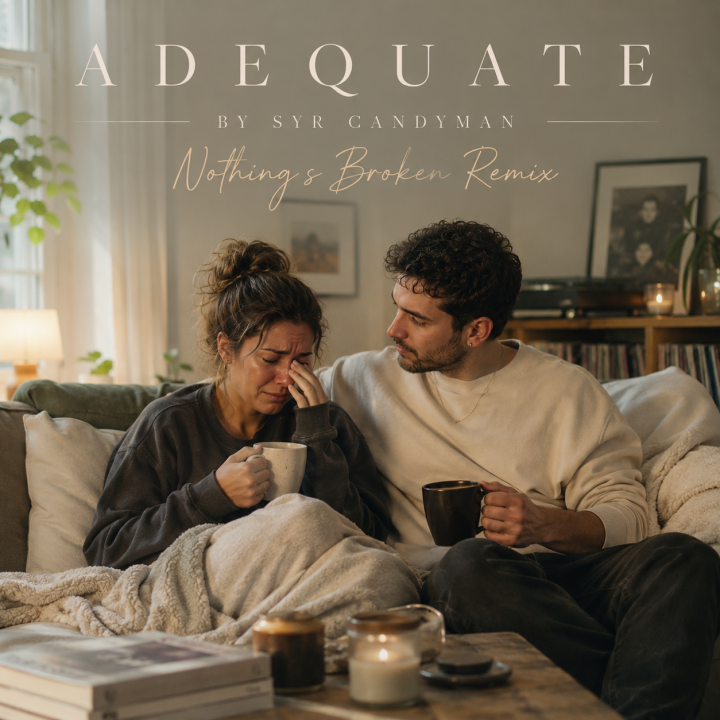 Adequate (Nothing's Broken Remix) Album Cover - two friends sharing coffee and comforting each other