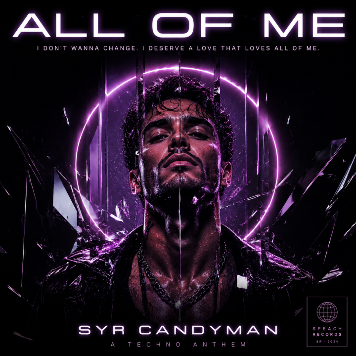 All Of Me - a man with a purple background broken apart by shards of glass