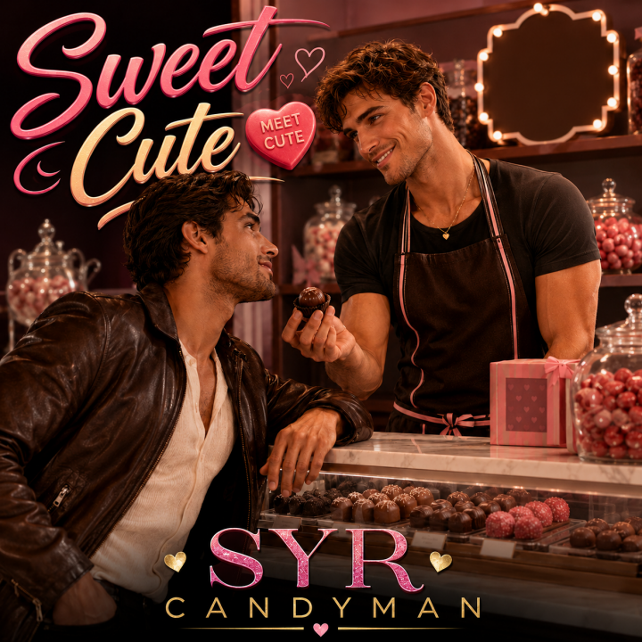 Sweet Cute album art - two guys flirting over a candy counter