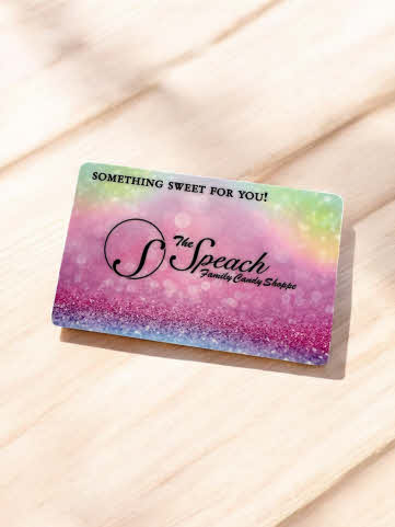 New gift card image on wooden counter